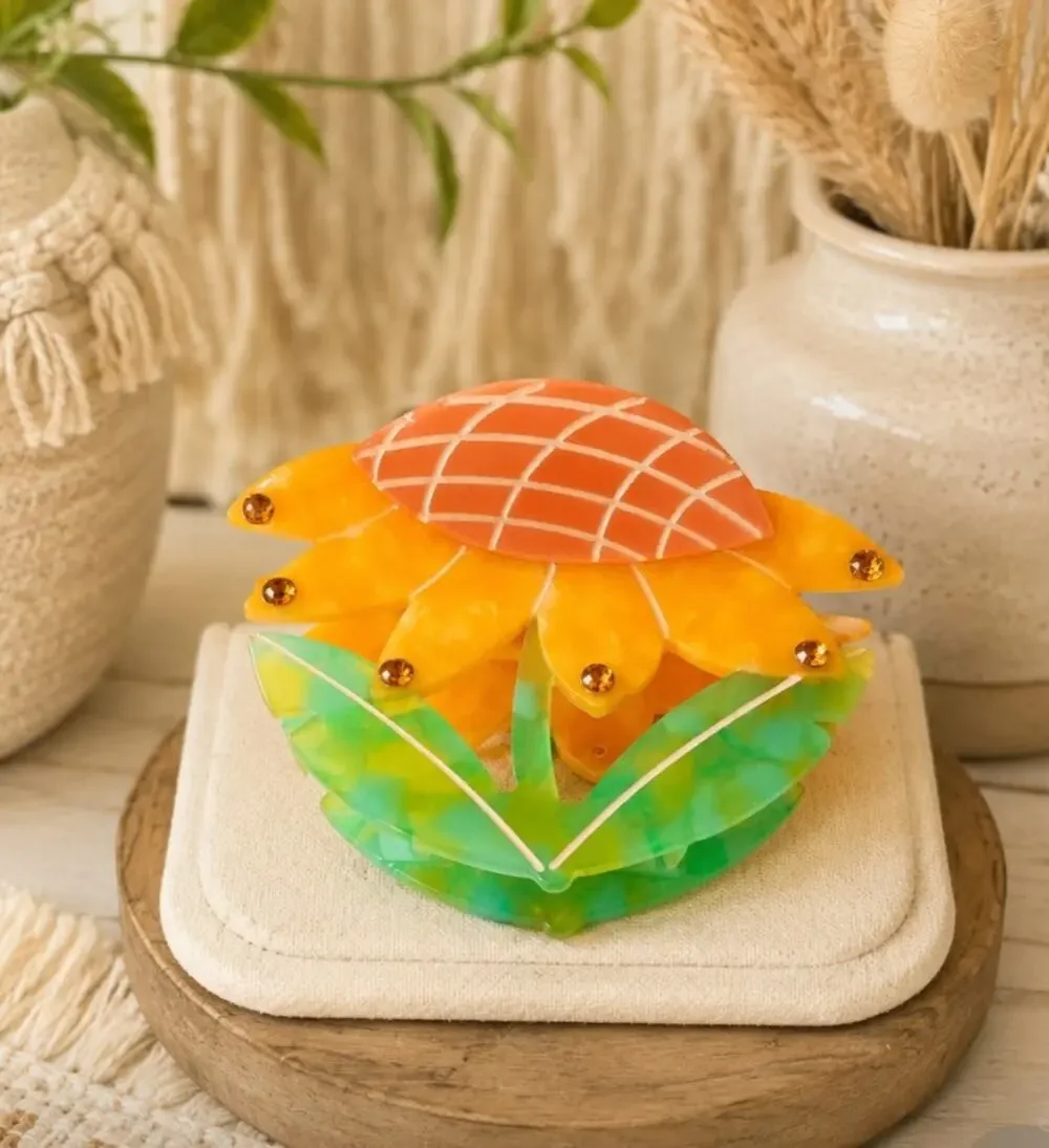 Acetate Orange Sunflower Hair Claw Clip New